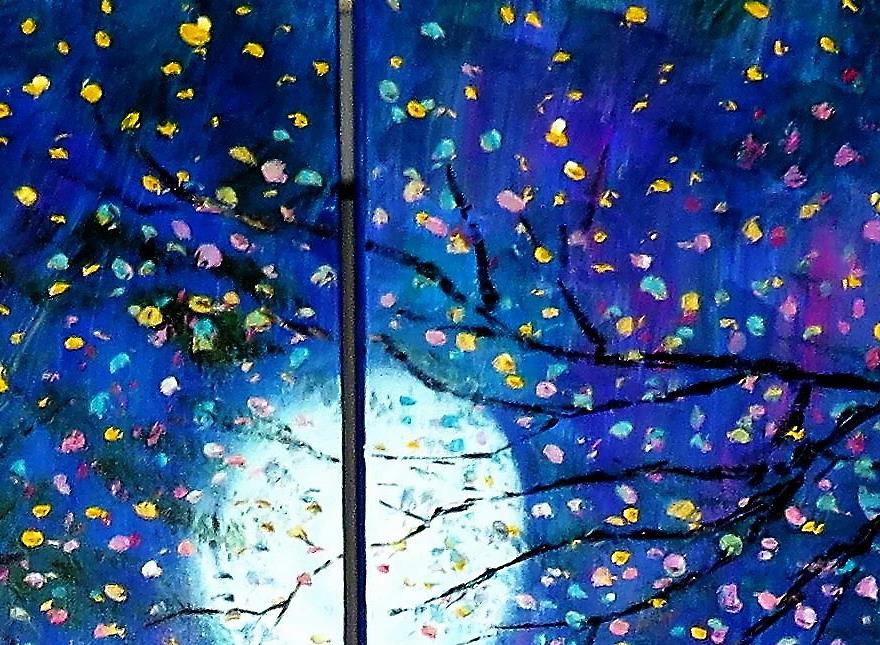 Blue Moon Tree Stream Flyfies Gartendekoration Landschaft Wandkunst Natur Landschaft Detail Textur Ölgemälde